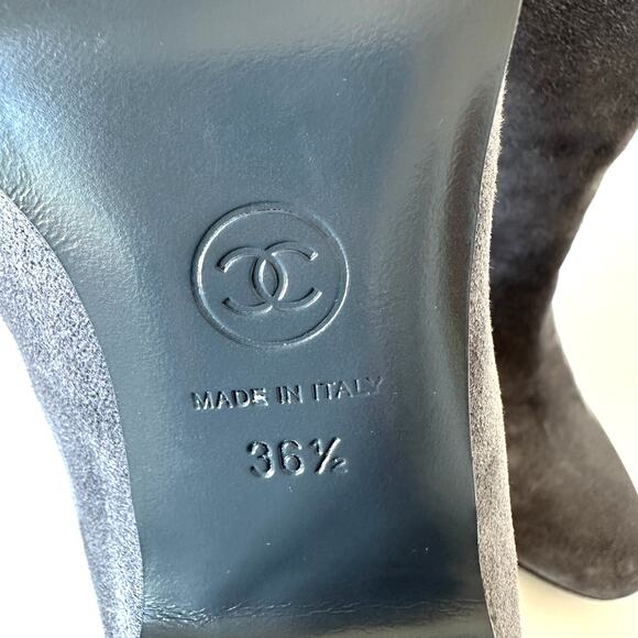 CHANEL Grey Suede Calfskin Short Boots IT 36.5 - Picture 11 of 16